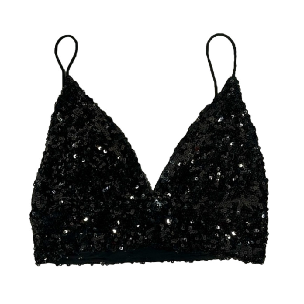 Free People RARE black sequin halter style crop top or bralette XS
